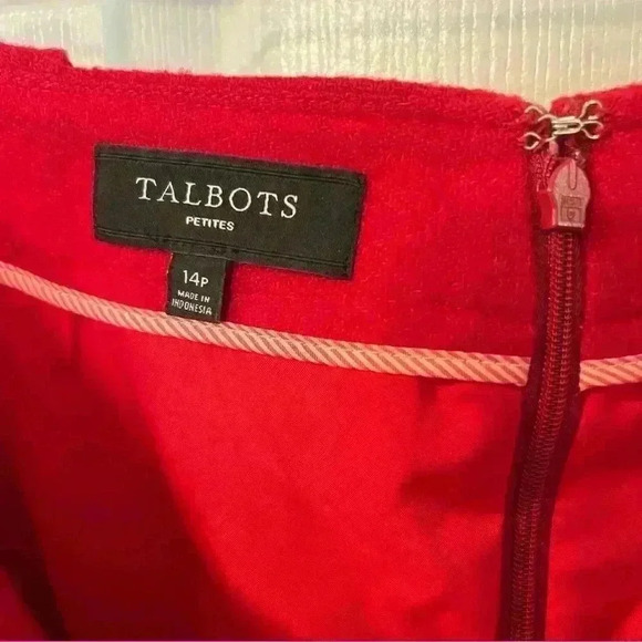 Talbots Wool Blend Red Mini Skirt Christmas Holiday Winter Size 14 Petite EUC - Picture 3 of 4